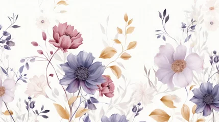 Fototapete Rund Dainty Abstract flower Bright and cute colors pattern, simple, neutral flowers on white background Seamless pattern of elegant, dainty, neutral watercolor floral for fabric, home decor, and wrapping © ND STOCK