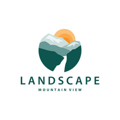 Landscape logo nature adventure design mountain and river luxury vector illustration