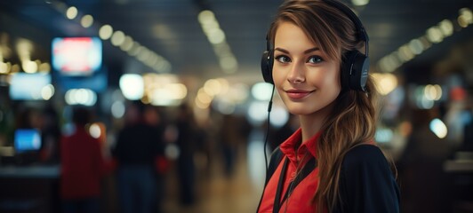 Young woman with a call center headset.