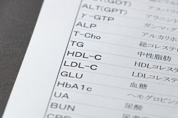 健康診断(血液検査)結果表の、血中脂質検査項目を中心としたアップ。
