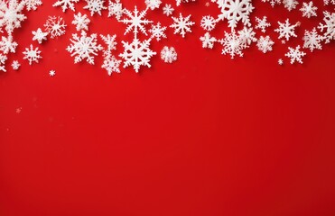 Fototapeta na wymiar Creative christmas frame on red background. Xmas and New Year holiday, banner, postcard, invitation, celebration. Merry Christmas and happy New Year background. Flat lay, top view.
