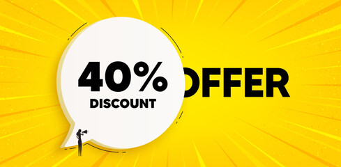 40 percent discount tag. Chat speech bubble banner. Sale offer price sign. Special offer symbol. Discount speech bubble message. Talk box background. Vector