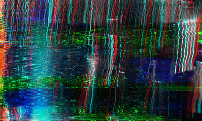 Cracked broken display background Video damage. Broadcasting error. Teal blue glitch pattern layer. Grunge abstract background. Damaged screen. Orange glitch noise on blue scratched texture with dust.