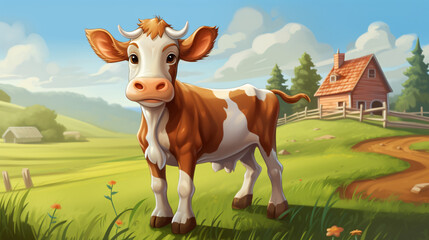 Obraz na płótnie Canvas Cute Cartoon Cow