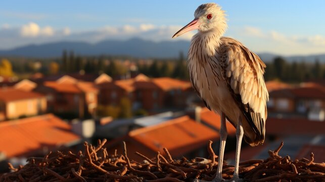 Stork Nest High Above Roofs Town, HD, Background Wallpaper, Desktop Wallpaper