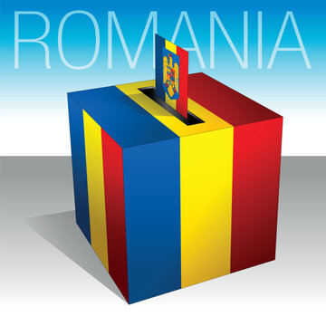 Romania, European Union, ballot box, flags and symbols, vector illustration