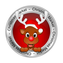 Christmas Market button with reindeer - 3D illustration - 687870725