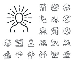 Meditation balance sign. Specialist, doctor and job competition outline icons. Yoga line icon. Relax body and mind symbol. Yoga line sign. Avatar placeholder, spy headshot icon. Strike leader. Vector