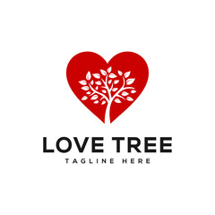 Love tree nature logo design with heart sign vector icon
