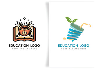 education and graduation book, cap icon logo template design concept