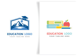 education and graduation book, cap icon logo template design concept