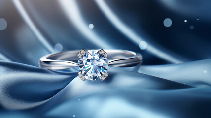 diamond ring on luxury satin background