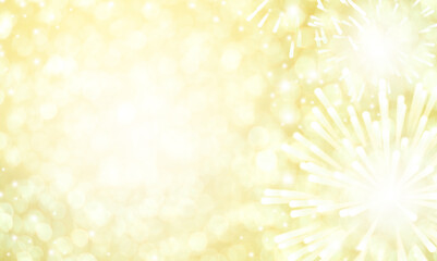 abstract group of fireworks explosion on sparkle gold background with space for happy new year...
