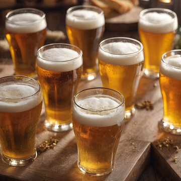 glass of beer on wooden table