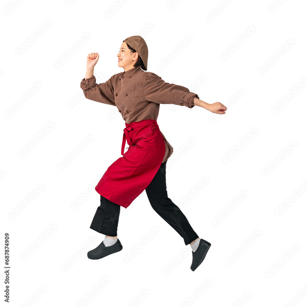 Poster ジャンプする調理服を着た女性　調理師　飲食店店員　切り抜き全身写真