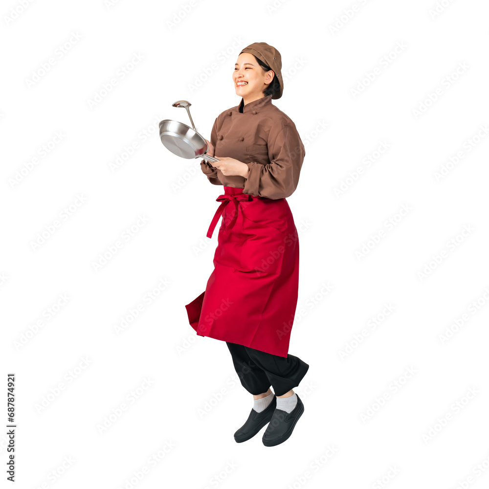 Poster ジャンプする調理服を着た女性　調理師　飲食店店員　切り抜き全身写真