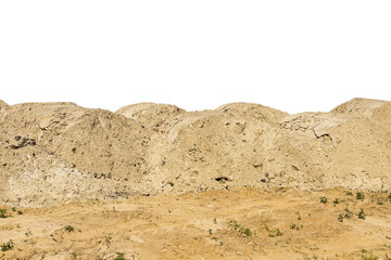 Construction site with heaps of sand. Pile of sand on an isolated white background. Transparent...