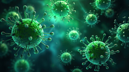 green coronavirus invasion. digital view coronavirus on green background - obrazy, fototapety, plakaty