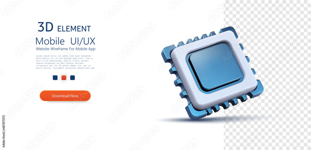 Fototapete 3d render of a modern microprocessor chip on a transparent background. ai in science and business, t
