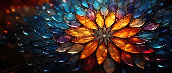 Fotobehang Kaleidoscope Style Backgrounds feature mirrored, repeated patterns—colorful and intricate. A visual dance of vibrant symmetry. © Spacemid