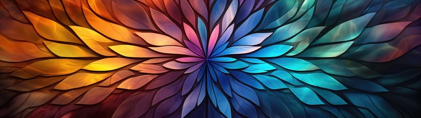 Fotobehang Kaleidoscope Style Backgrounds feature mirrored, repeated patterns—colorful and intricate. A visual dance of vibrant symmetry. © Spacemid