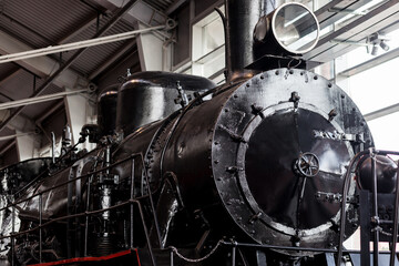 Vintage black steam locomotive train