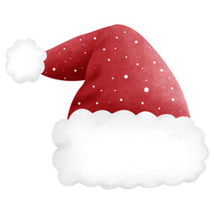 Watercolor red christmas santa hat with snowflakes clipart.Hand drawn watercolor christmas accessory decorations.Christmas party,New year.