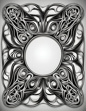 Hintergrund und Vorlage Bilder Rahmen mit natürlichen Ornamenten, wie die Dekoration eines Spiegels. Für Einladungen zur Hochzeit oder Jubiläum ist eine freie Fläche leer im Zentrum, schwarz weiß