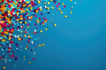 Multicolored confetti on a blue background