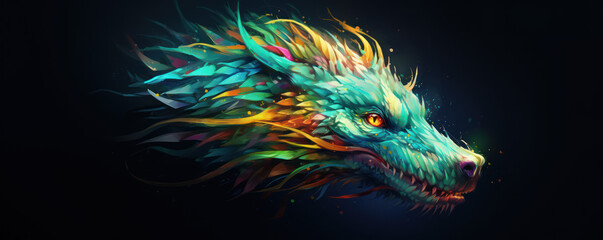 Obraz premium tête de dragon coloré sur un fond noir - illustration