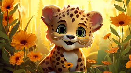 cartoon cute leopard - obrazy, fototapety, plakaty