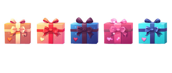 Set of colorful gift boxes on transparent background.