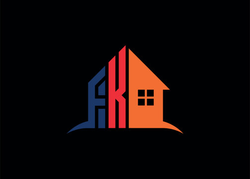 Real Estate FK Logo Design On Creative Vector monogram Logo template.Building Shape FK Logo