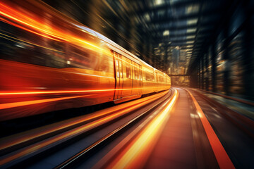 Fototapeta na wymiar fast moving train in motion, fast moving train at night, fast moving train