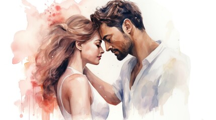 Couple in love, watercolor, on a white background.
