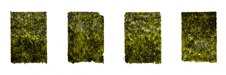 Crispy nori seaweed on white background. Japanese dry seaweed sheets.