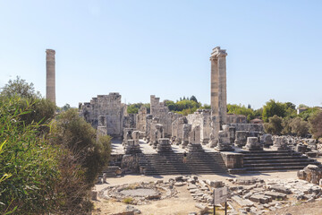 Eastern facade of ruined Great Temple of Apollo at Didyma, Turkey