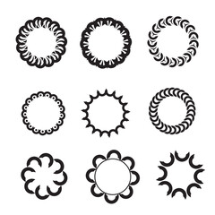 Collection of ornamental circular frame elements for related graphic design purpose.