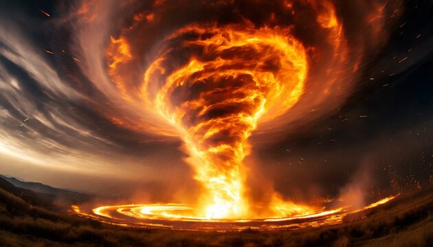 Chaotic Beauty of Fire Tornado with Swirling Flames