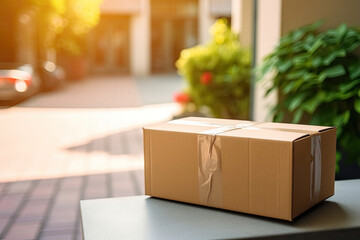 Delivery service with cardboard boxes at the door; efficient logistics and occupation.