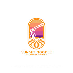 sunset noodle logo design vector, outline food and beverages vector illustration, nature outdoor cafe shop logo template