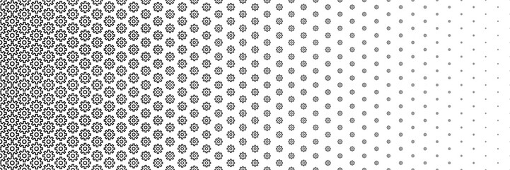 horizontal black halftone of gear design for pattern and background.