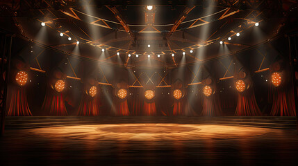 scene inside the circus arena stage with spotlights and lighting design  - obrazy, fototapety, plakaty