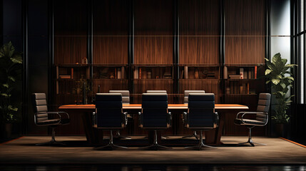 empty modern conference room with office table and chairs with dark walls. business meeting conference room