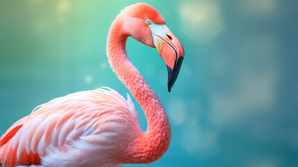 Obraz premium close up of a flamingo on blue background