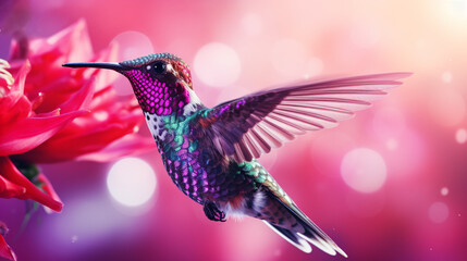 Obraz premium hummingbird on a flower pink background