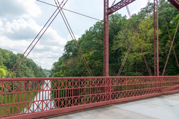 New Milford, CT, USA-August 2022; View over the Housatonic River from the wrought-iron Lover's Leap...