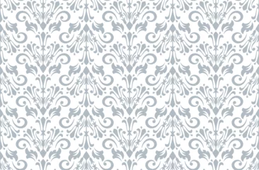 Foto op Canvas Wallpaper in the style of Baroque. Seamless vector background. White and gray floral ornament. Graphic pattern for fabric, wallpaper, packaging. Ornate Damask flower ornament. © ELENA