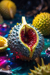 Durian artistically altered to resemble something quite fantastical