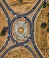 aerial view top down of Gaborone traffic at a circle